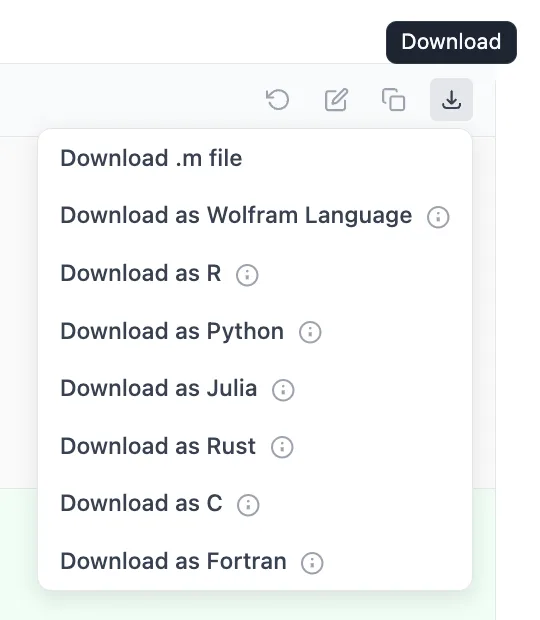 Download dropdown with code conversion options